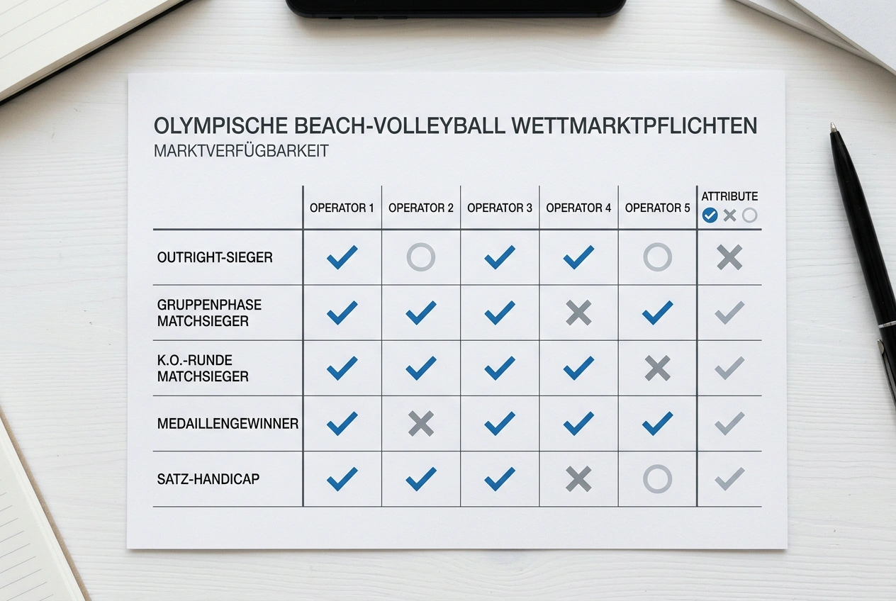 Verfügbare Wettmärkte für olympisches Beachvolleyball - Outright, Gruppenphase und K.o.-Runde im Anbietervergleich