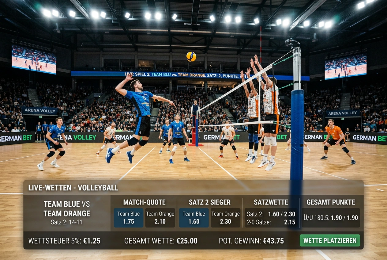 Volleyball Wetten Online. Überblick über den deutschen Sportwettenmarkt mit GGL-Lizenz und Quotenvergleich