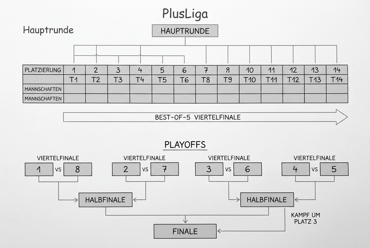 Struktur und Format der PlusLiga Volleyball Herrenliga Polen mit Playoff-System