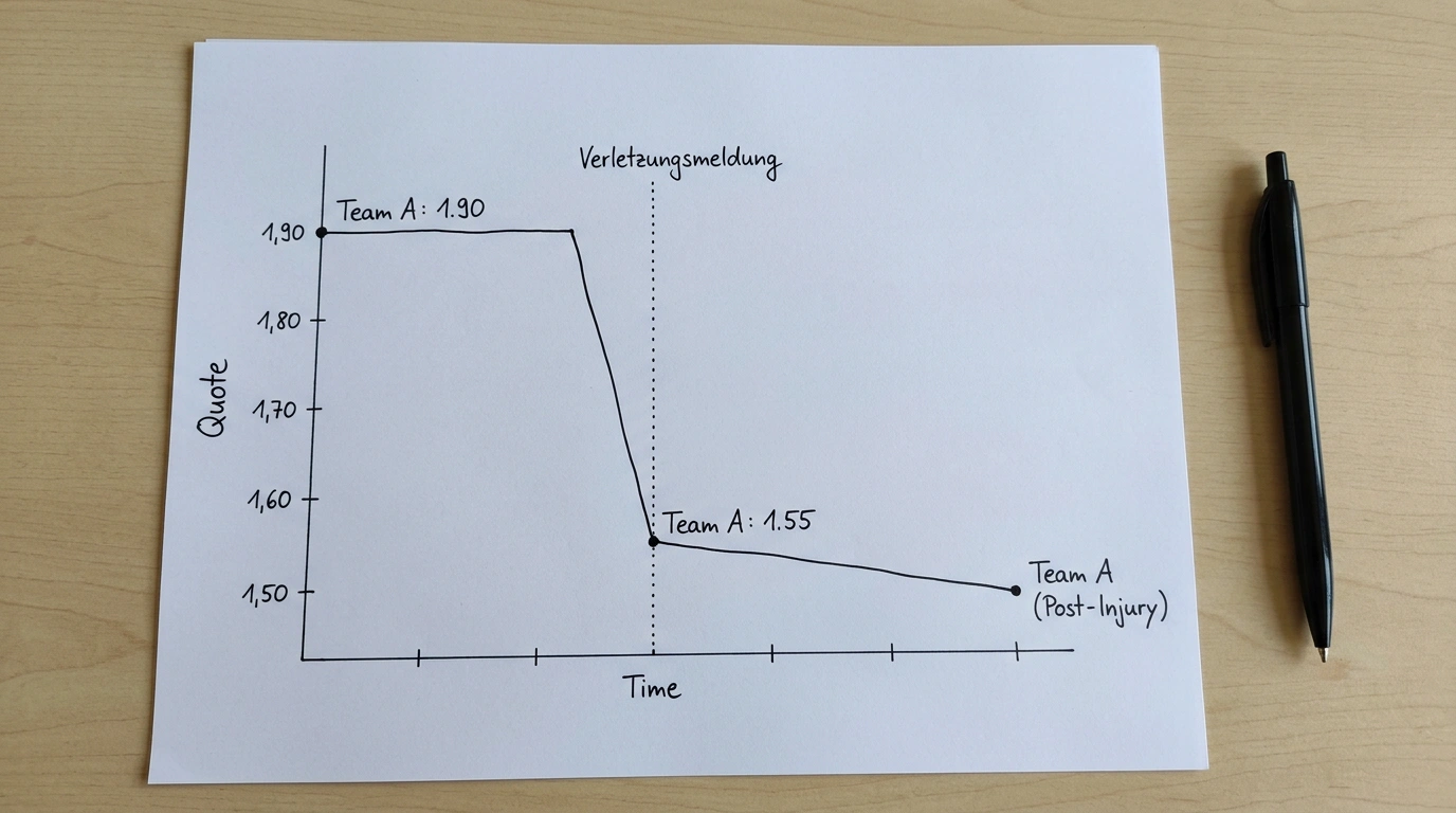 Quotenbewegung bei Volleyball nach Verletzungsmeldung: Grafik zeigt Veränderung der Zwei-Wege-Markt-Quoten