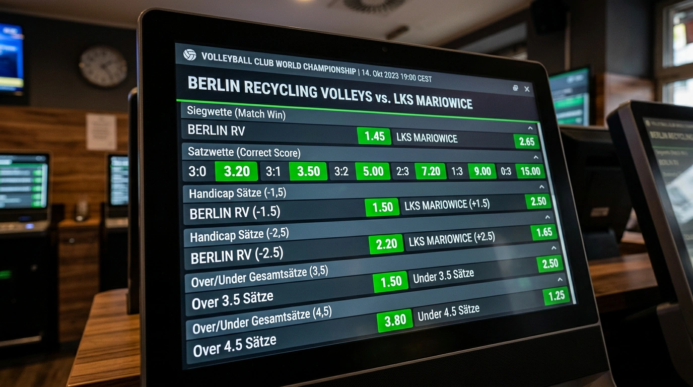 Verfügbare Wettmärkte für 1. Volleyball Bundesliga. Siegwette, Satzwette und Handicap