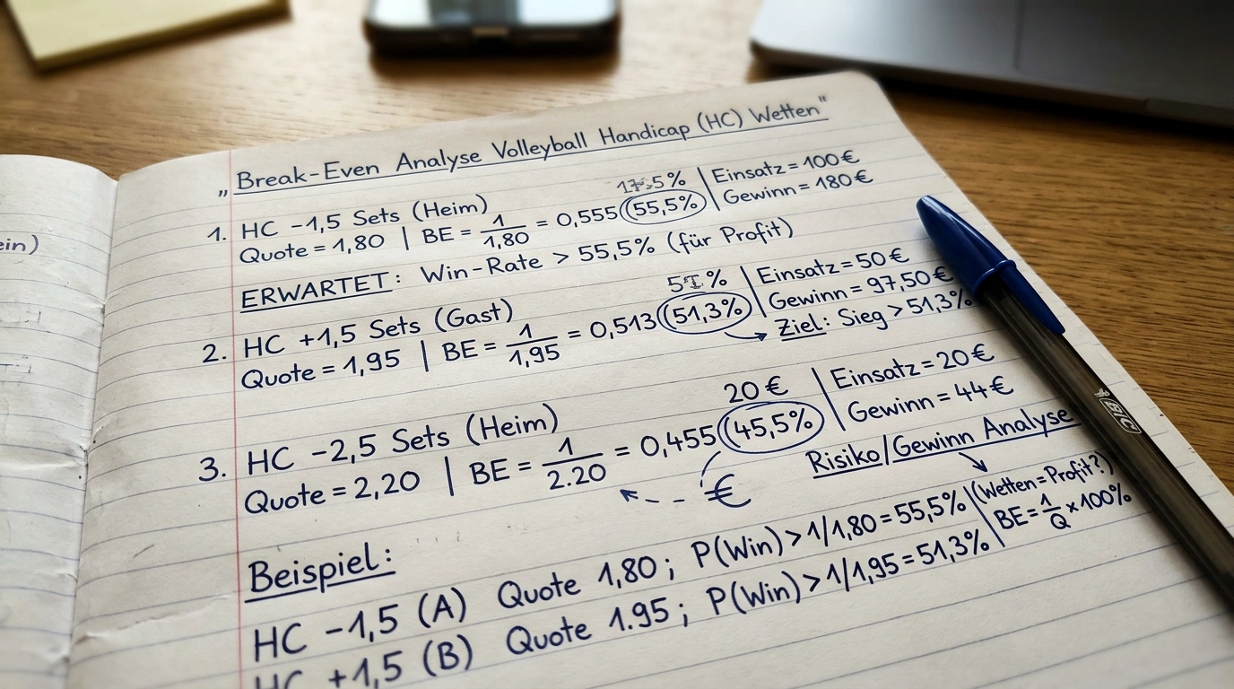 Szenarien-Analyse Volleyball Handicap – Rechenbeispiele für -1,5 und +1,5 Satz-Handicap mit Wettsteuer