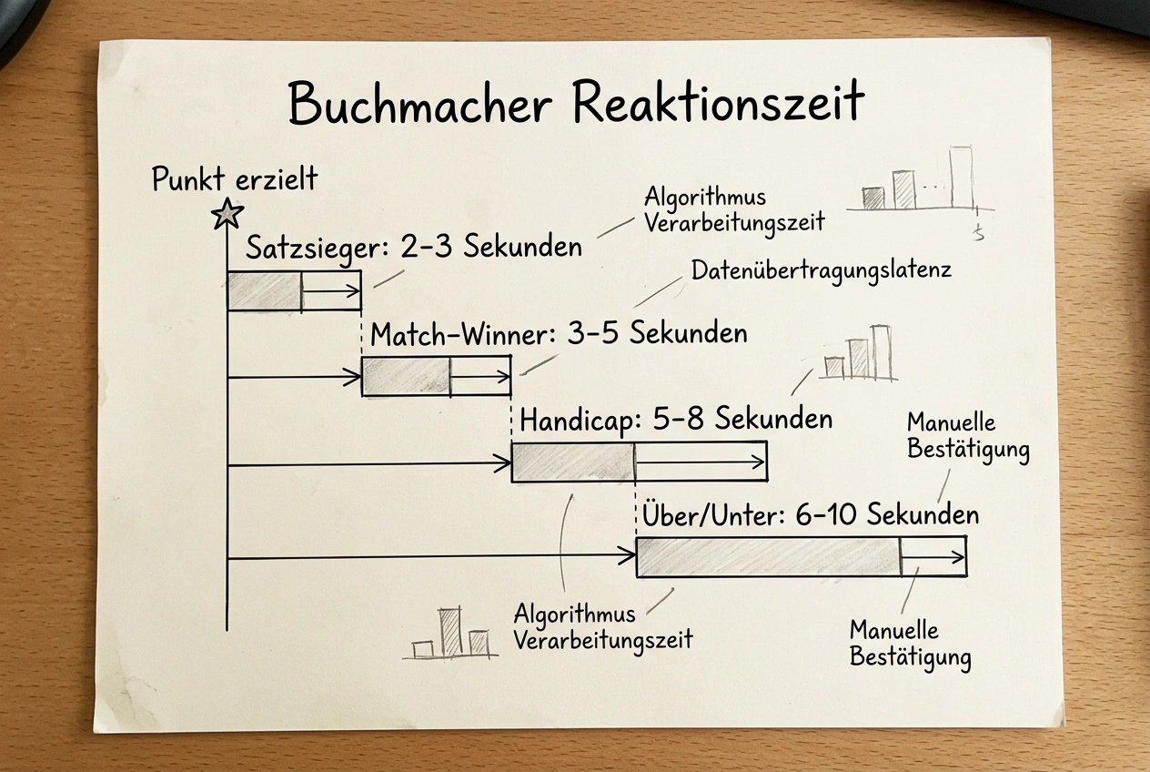 Volleyball Buchmacher Live-Quotenreaktion: Zeitspanne zwischen Punkt und Quotenaktualisierung in Sekunden