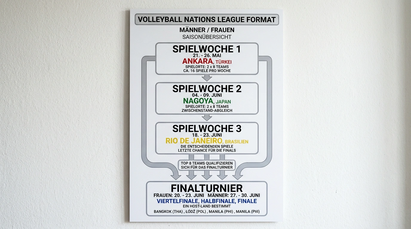 Format der Volleyball Nations League. Vorrunde und Finalturnier als Grundlage für VNL-Wetten