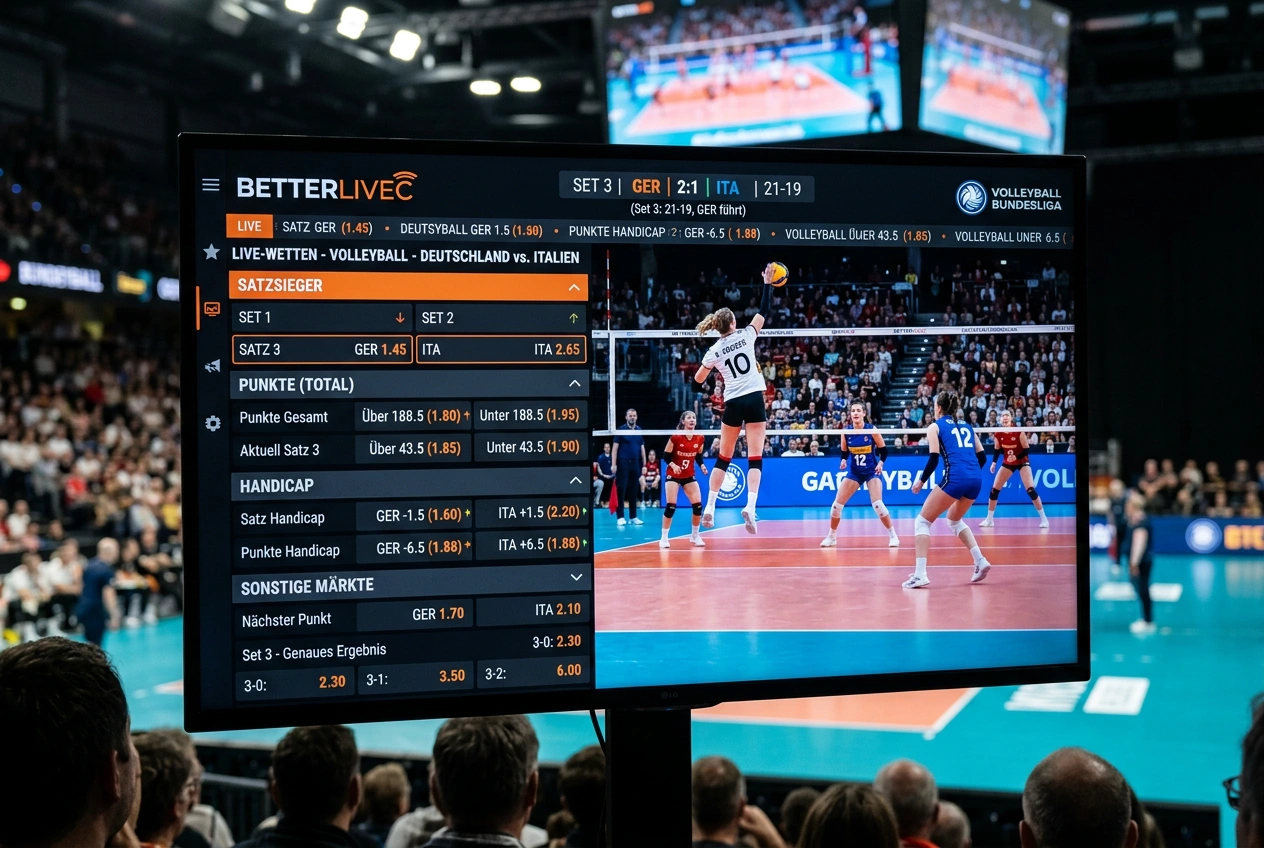 Verfügbare Volleyball Live-Märkte bei CEV Champions League und Bundesliga Spielen im Vergleich