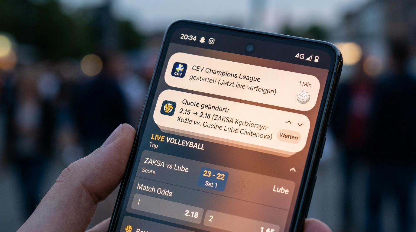 Live-Updates und Quotenaktualisierung in einer Volleyball-Wett-App auf dem Smartphone