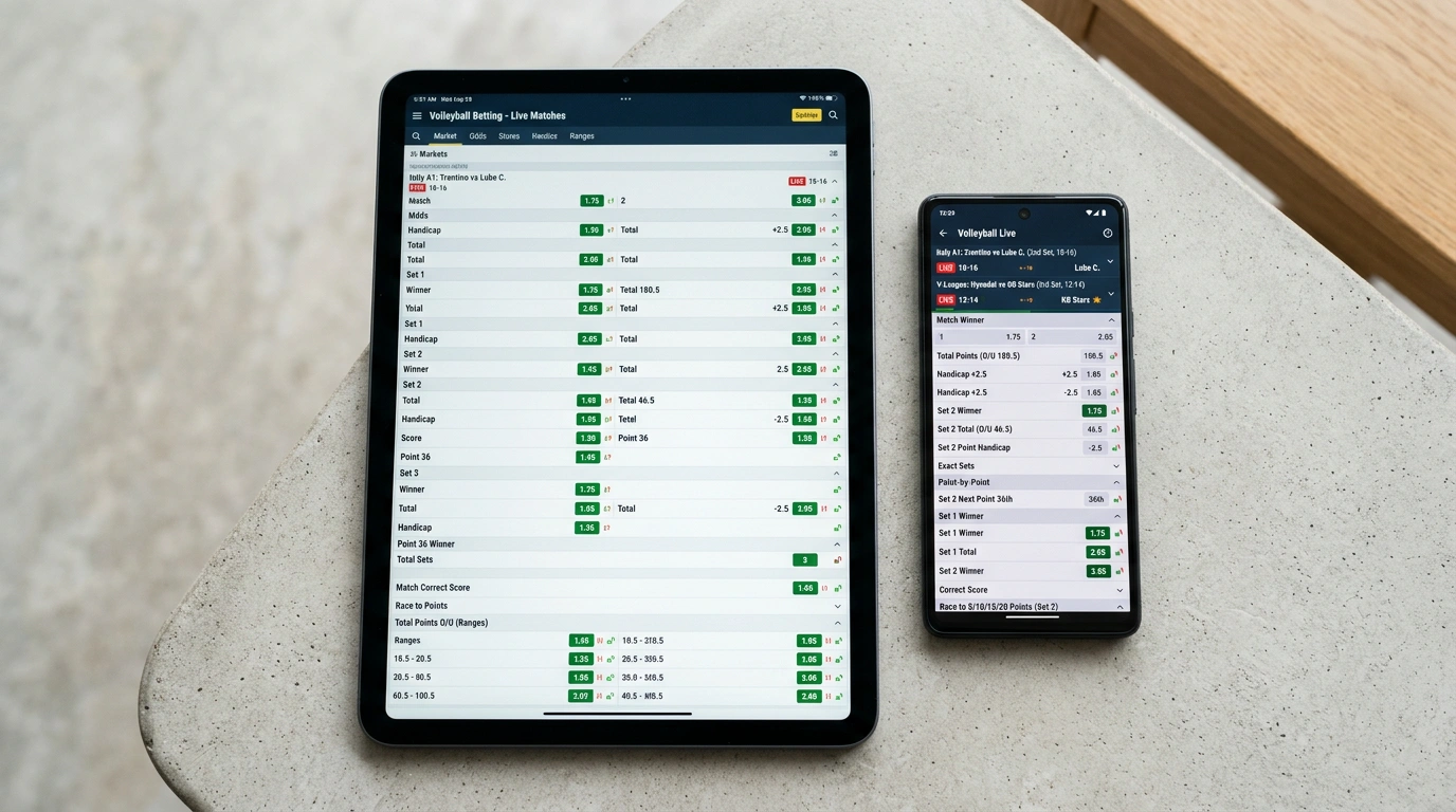 Marktüberblick mobile Volleyball-Wetten auf Smartphone und Tablet
