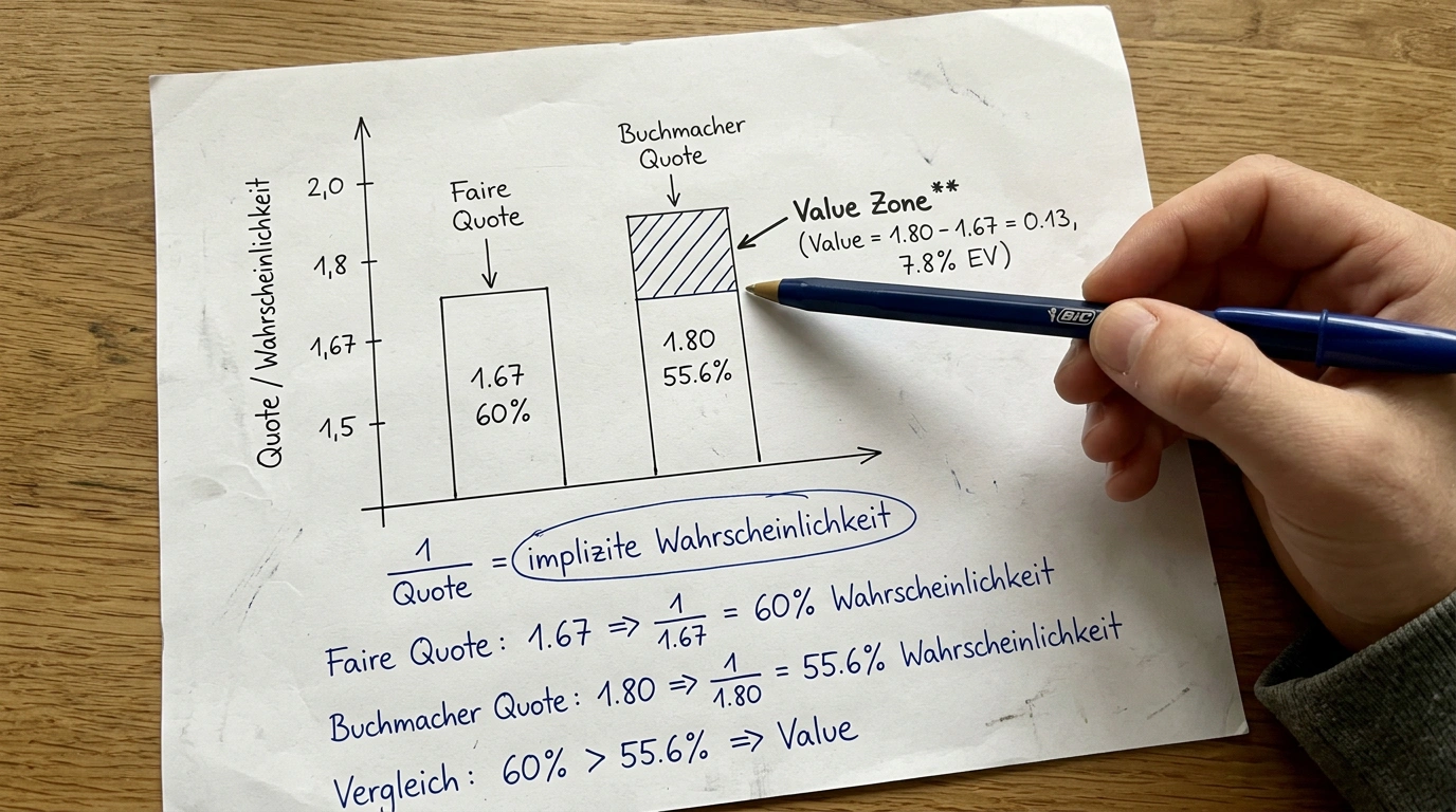 Value Betting beim Volleyball: Diagramm zur Berechnung von fairem Wert und Buchmacher-Quote