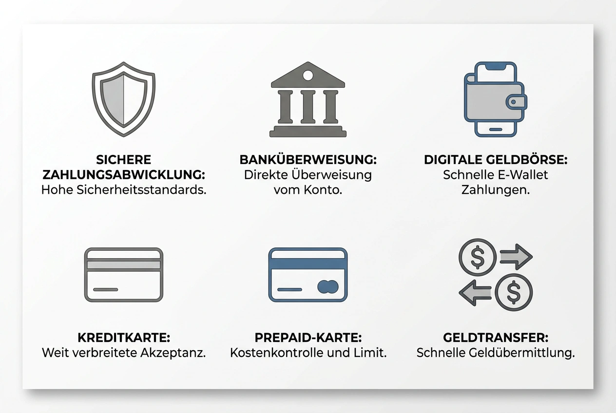 Übersicht der Zahlungsmethoden bei Volleyball-Wettanbietern - Banküberweisung, E-Wallet und Kreditkarte im Vergleich