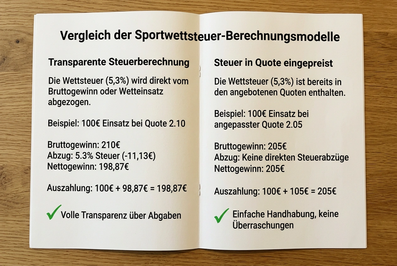 Volleyball Wettanbieter Wettsteuer-Übernahme: Vergleich transparente Steuerberechnung versus interne Einpreisung