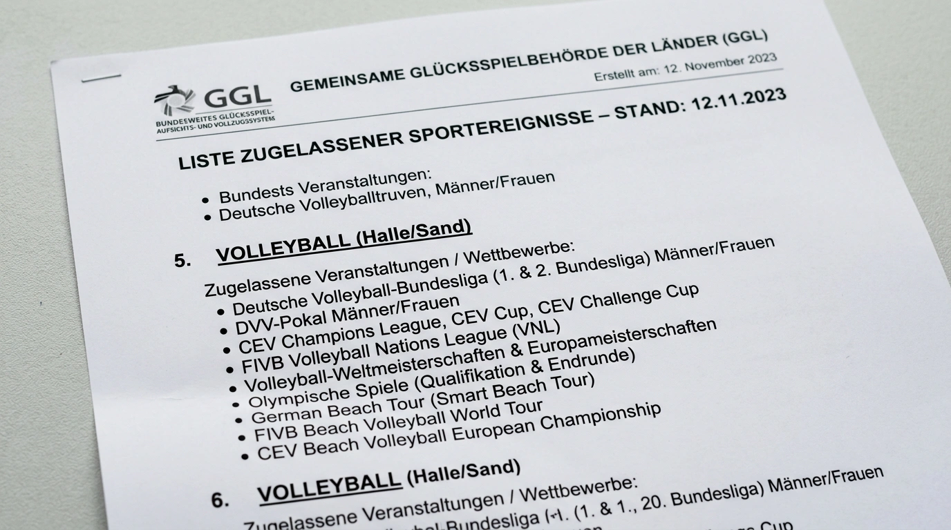 GGL Sportereignisse-Liste für Volleyball in Deutschland vom 12. November 2024